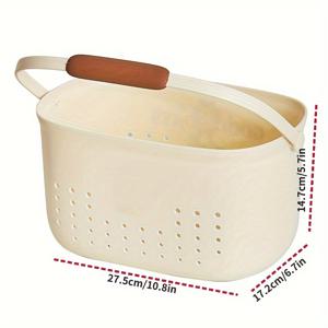 TEMU 휴대용 샤워 캐디 - 1개 대용량 베이지색 플라스틱 욕실 바구니 - 휴대용 욕실 수납 정리함 (손잡이 포함), 세면도구, 비누, 수건 보관, 욕실 정리 및 수납, 선반 바구니