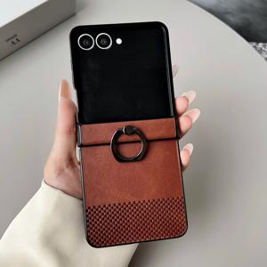 TEMU 휴대폰 케이스 - 빈티지 무광 인조 가죽 직조 텍스처 엠보싱 라운드 버클 접이식 폰 케이스, 삼성 갤럭시 Z 플립 3 4 5 6 7 FE 호환, 낙하 방지 반커버형 보호 케이스