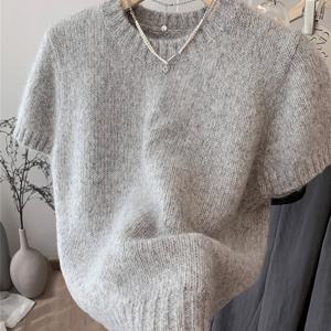 TEMU ELEGANTSUT 여성용 우아한 솔리드 컬러 반팔 스웨터 - 라운드넥 블라우스, 미디엄 스트레치 겨울 탑, 가을/겨울용 솔리드 컬러 반팔 스웨터 블라우스, 캐주얼 & 프로페셔널 웨어, 손세탁 가능 (컬러)