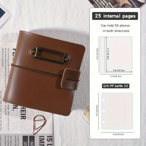 TEMU 빈티지 PU 가죽 포켓 미니 3인치 사진 앨범 - 인스턴트 필름, 미니 사진, 카드, 스타 카드, 콜렉터블 수납용 - 포켓이 있는 삼링 바인더, 크리스마스 선물
