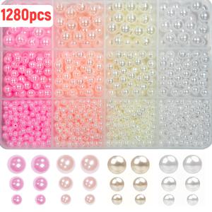 TEMU 4~10mm 사이즈의 원형 비즈 1280개 세트 (핑크에서 흰색으로 색상이 변화), 박스 포장. 팔찌, 목걸이 등 주얼리 제작에 적합하며 발렌타인데이 선물로도 좋습니다.