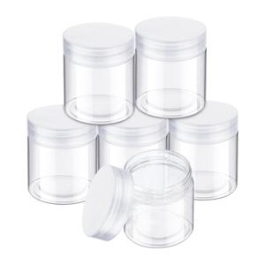 TEMU 6팩 6온스 투명 플라스틱 와이드마우스 보관용기, 재충전 가능한 빈 용기, 투명 플라스틱 비즈 보관용 둥근 병, 내구성 강하고 쉽게 손상되지 않는 다기능 보관함, DIY 비즈 분류 및 보관용 빈 둥근 용기, 공예 액세서리 정리 및 마무리용 아트 & 크래프트 용품