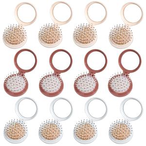 TEMU 12개 미니 접이식 빗 거울 세트 | 휴대용 에어백 마사지 빗 여성용, 가벼운 이중 접이식 디자인, 튼튼한 ABS 플라스틱 헤어 스타일링 도구 야외 및 여행용 - 여행용 헤어 케어 최고 선택