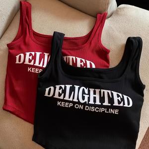 TEMU 여아용 레터 프린트 캐미솔 2벌 세트 (패딩 내장), 부드럽고 편안함, 스타일리시, 13~16세 적합, 십대용