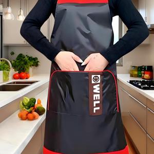 TEMU PVC 소재의 빨간색 작업 앞치마, 큰 주머니 포함, 특수 커피숍, 펫숍, 호텔 및 기타 시설에 이상적