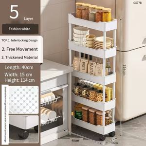 TEMU 4륜 360도 회전 수납 카트, 3/4/5단 블랙 & 화이트 플라스틱 수납 선반, 주방, 욕실, 옷장용—캐스터 장착 공간절약형 디자인 | 모던 수납 선반 | 내구성 플라스틱 선반, 수직 수납 선반, 스탠딩 수납 선반, 선반