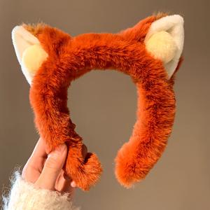 TEMU 심플하고 스타일리시하며 귀여운 여성용 여우 귀 플러시 헤어밴드, 가을/겨울 세안용 헤어밴드, 여성용 헤어클립 헤어 액세서리