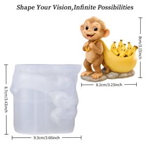 TEMU 레진 실리콘 몰드 해피 몽키 바나나 보트 모양 화분 몰드, 생생한 몽키와 귀여운 바나나 장식 - 탈지 용이, 석고 또는 레진 화분 제작용 재사용 가능, 보관 용기/양초 용기
