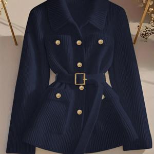 TEMU 새로운 봄 여성 패션, 우아한 캐주얼 가디건, 단색 스웨터 코트, 스타일리시한 통근용 기품 있는 벨트 스웨터, 여성 스트리트웨어, 아우터웨어