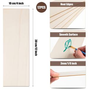 TEMU 12개입 베이스우드 시트 | 12 X 4 X 1/8인치 - m 두께 미완성 합판 시트 (공예, 드로잉, 페인팅, 목재 조각, 우드 버닝, 레이저 커팅 프로젝트용)