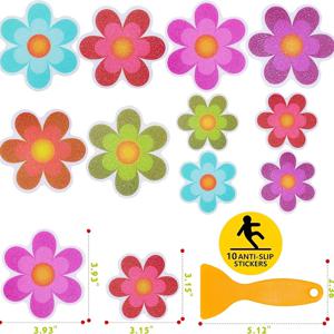 TEMU 욕조용 자가 점착식 꽃무늬 미끄럼 방지 스티커. 미끄럼 방지 표면인 욕실 계단과 같은 곳에서 안전성을 향상시키도록 설계되었습니다. 이 장식품은 무료 스크레이퍼와 함께 제공되며 재사용 가능합니다.
