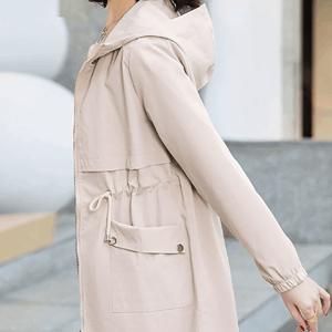 TEMU 여성 슬림 초봄 가을 아름다운 디자인 감각 솔리드 후드집업 간절기 허리 조임 숏 캐주얼 점퍼 트렌치코트