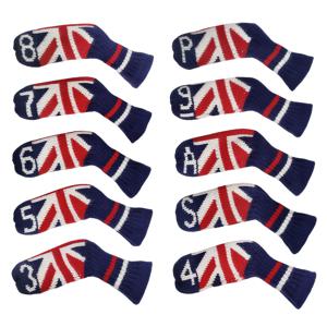 TEMU 유니언 잭 골프 아이언 커버 10개, 니트 아이언 커버, 부드러운 원단, 클럽 보호, 스타일리시하고 미적인 골프 액세서리