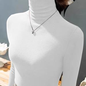 TEMU 여성용 하이넥 보온 베이스 레이어, 단색 슬라우치넥 긴팔 탑, 가을 겨울 레이어링용