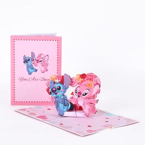 TEMU 미니소 디즈니 릴로 & 스티치 스티치와 엔젤 팝업 축하 카드 1개, 귀여운 발렌타인데이 선물, 연인에게 적합, 사랑을 표현하는 팝업 카드, 릴로 & 스티치 영화 팬을 위한 팝업 카드, 로맨틱한 핑크 하트-입술 키스 스티치 카드, 장미와 하트 패턴의 팝업 카드, 발렌타인데이, 약혼, 결혼식, 기념일 및 기타 휴일에 적합한 팝업 카드