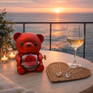 TEMU 1개 빨간 장미 곰돌이 선물 상자, 장식용 선물 포장, 360도 회전 인공 장미 곰돌이 디스플레이 상자, 아내 엄마를 위한 로맨틱 꽃 곰돌이 선물, 발렌타인데이 어버이날 결혼 시즌 생일 기념일 선물