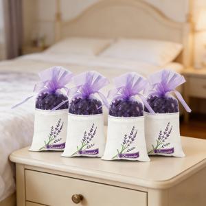 TEMU 라벤더 선물용 향주머니, 상큼한 여름향, 보라색 새틴 리본이 장식된 투명 메쉬 디자인, 미적 매력과 실용성 결합