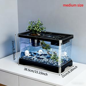 TEMU 중대형 투명 수조, 사료통 및 뚜껑 포함, 금붕어용, 가정용 거실 수경조경, 탁상용 수족관