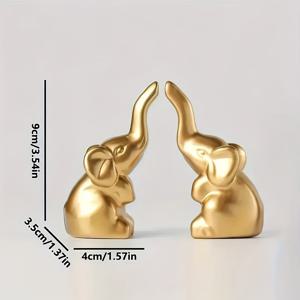 TEMU 수집용 피규어 2개, 블랙 앤 골드 코끼리 장식품, 데스크탑 장식, 책장 디스플레이, 홈 소프트 가구, 선물 (크리스마스 시즌), 거실 및 침실 장식