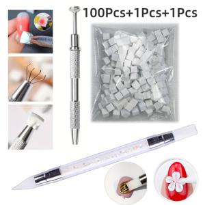 TEMU 100개 스펀지 + 1개 클립 + 1개 네일 펜. 그라데이션 네일 디자인을 위한 네일 아트 블렌딩 스펀지. 순백색, 털빠짐 없음. DIY 네일 아트, 네일 살롱, 네일 트레이닝에 적합