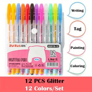 TEMU 12/24/36/48세트 컬러 젤 펜 세트, 성인용 컬러링 북 저널 드로잉 두들링 마커 세트