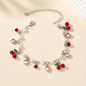 TEMU 유럽 및 미국 스타일 여성용 아름다운 하트 모양 멀티컬러 체리 펄 팔찌