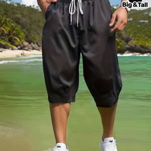 TEMU 플러스 사이즈 남성용 캐주얼 솔리드 카프리 팬츠, 봄/가을에 적합, 남성 의류.