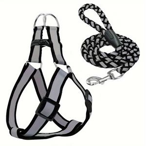 TEMU 반사 나일론 강아지 조끼와 목줄 겸용 하네스 겸도 세트, 소형견 중형견용