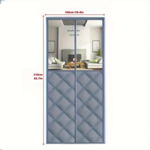 TEMU 도어 커튼 1개, 도톰한 회색 반창문형, 강자성 및 무타공, 방한 보온용