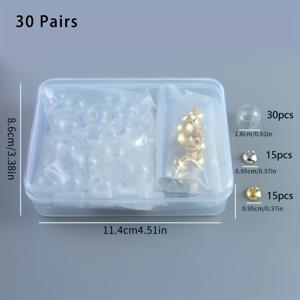 TEMU 2가지 색상으로 30쌍/박스, 이 키트에는 투명 유리 볼 귀걸이, 미니 빈 소원 유리 볼, 30개 비즈 캡, 30개 유리 공 모양 병이 포함되어 있습니다. 주얼리 제작용