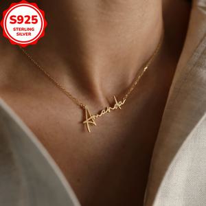 TEMU 3G925 스테링 실버 맞춤 목걸이, 간편한 폰트 펜던트가 있는 개인 맞춤 이름 목걸이, 발렌타인데이 및 국제 여성의 날 선물로 완벽 (맞춤 메시지는 영어만 가능하며, 다른 언어는 영어로 번역됩니다.)