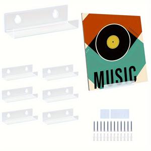 TEMU 투명 비닐 레코드 선반 벽걸이 6개 팩, 비닐 홀더 벽걸이, 아크릴 앨범 레코드 홀더, 사무실 가정에서 일상적인 LP 감상용 디스플레이 (투명)