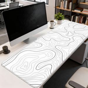 TEMU 대형 화이트 데스크 매트 PC/노트북 호환 - 미끄럼 방지 고무 베이스 & 세탁 가능, 모던 추상 지형 라인 아웃라인 컴퓨터 게이밍/오피스 마우스 패드, 크리스마스/발렌타인데이/추수감사절/새해 선물용 데스크 매트