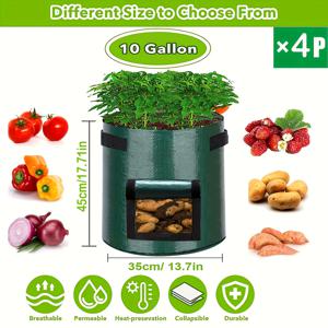 TEMU 4팩 3갤런 7갤런 10갤런 가든 감자 재배 백 (플랩 및 손잡이 포함) 헤비듀티 공기주입 식물 화분 - 토마토, 과일, 당근, 양파, 딸기 등 채소용 플랜팅 백 (그린)