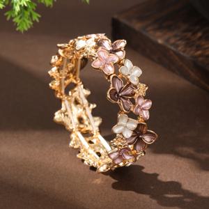 TEMU 새로운 핸드메이드 컬러풀 페인팅 꽃 합금 탄성 팔찌, 스타일리시하고 창의적인 멀티 컬러 드립 오일 팔찌 (여성용)