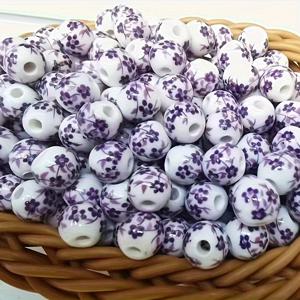 TEMU 빈티지 스타일 보라색, 파란색, 흰색 세라믹 장식 비즈 50개입 팩, 수제 주얼리, 직조 장식, 목걸이 및 팔찌 제작 재료로 적합