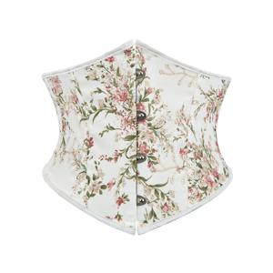 TEMU 4버튼 자수 프린트 언더버스트 코르셋, 궁정 스타일 코르셋 벨트, 여성용 타이트 웨이스트 코르셋, 복부 보정 벨트