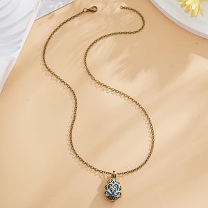 TEMU 스타일 미니 펜던트 목걸이 - 복잡한 꽃 디자인, 구리 합금, 필트 안감 에센셜 오일 디퓨저, 크리스마스 선물, 휴일 선물 아이템 | 펜던트 | 구리 합금 차이