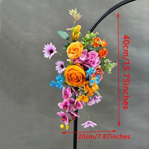 TEMU 파란색 'S' 숨, 오렌지 장미, 탕린 장미, 보라색 수국, 나비 난초가 함께하는 생생한 정원 색상 스킴은 축제 파티 및 웨딩 장식을 위한 완벽한 선택입니다.