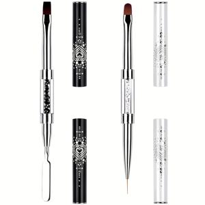 TEMU 전문가용 젤 네일 디자인을 위한 라인스톤 손잡이가 달린 양방향 네일 아트 브러쉬 2개 세트