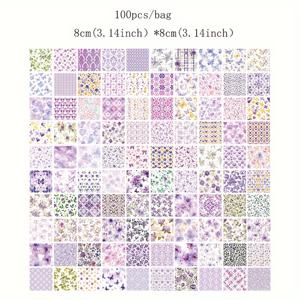 TEMU 100개씩 봉지에 담긴 재료 종이, 소형 꽃무늬 덩굴 시리즈 플래너 스티커, 빈티지 노트지, 접착되지 않은 스크랩북 메모 패드, 잡지와 손수 만든 오리기를 장식하기 위해