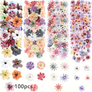 TEMU 50/100개 꽃 미니 실크 헤드 인조 데이지 페이크 플라워 공예용 데이지 꽃 헤드 웨딩 할로윈 홈 (컬러 믹스)