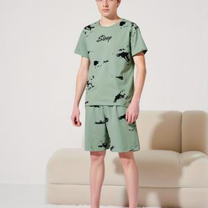 TEMU 소년용 25개 봄/여름 신상 민트 그린 타이다이 캐주얼 반팔 상의 + 반바지 라운지웨어 세트, 소년용 루즈 오버사이즈 라운드넥 다용도 패션 라운지웨어 세트, 소년용 INS 스포티 라운지웨어 세트, 청소년용