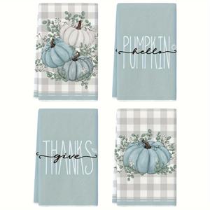 TEMU 2/4/8개 세트, 할로윈 추수 파란 호박 프린트 청소용 천, 초극세사, 빠른 건조, 흡수력