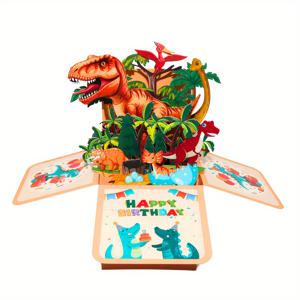 TEMU 공룡 해피 버스데이 팝업 박스 카드 1개, 뒷면에 글쓰기 공간, 생일 축하 카드