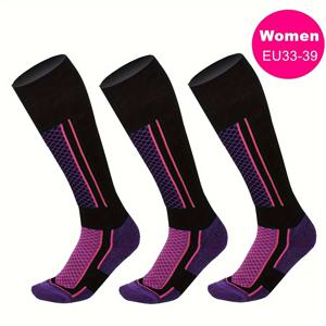 TEMU 여성용 원사이즈 통增加厚度 보온 통기성 긴 스키 아웃도어 스포츠 양말 3켤레 세트, 가을/겨울용