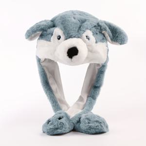 TEMU 귀여운 후스키 모양 플러시 모자, 움직이는 귀 디자인, 남녀 모두에게 적합, 가을/겨울철 따뜻함을 위한 모자와 스카프 조합, 귀 보호 기능 제공