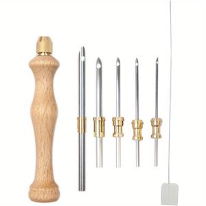 TEMU 1세트 펀치 니들 키트, 초보자 자수용 메탈 튜브 우드 펀치 니들 도구