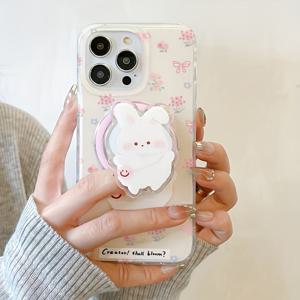 TEMU 휴대폰 케이스 - 아이폰 11 12 13 Promax용 자석 웃는 얼굴 배낭 토끼 휴대폰 케이스 (브래킷 포함)
