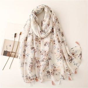 TEMU 새로운 봄/여름 여성용 라이트 브라운 플로럴 패턴 소프트 태슬 스카프, 캐주얼 스카프, 헤드 랩, 숄, 여행 및 휴가용 비치 타월